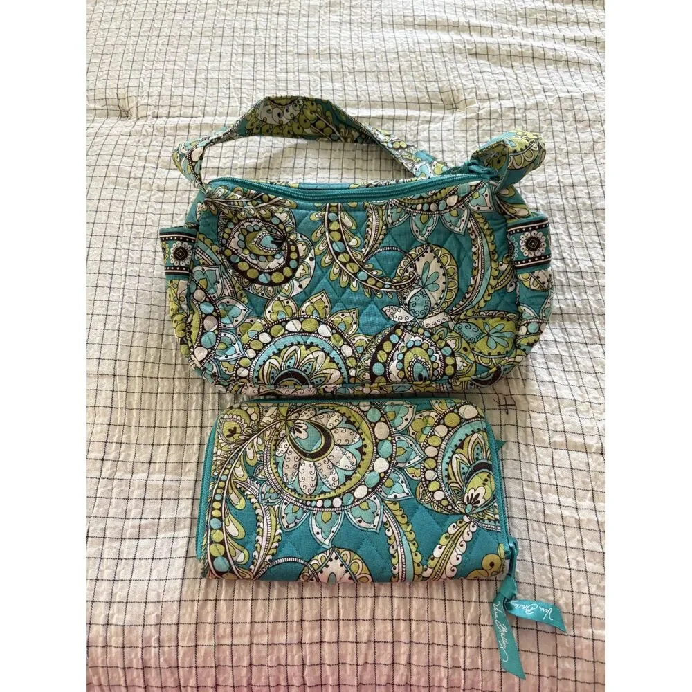 Vera Bradley Peacock floral small hobo bag and medium zip wallet retired pattern